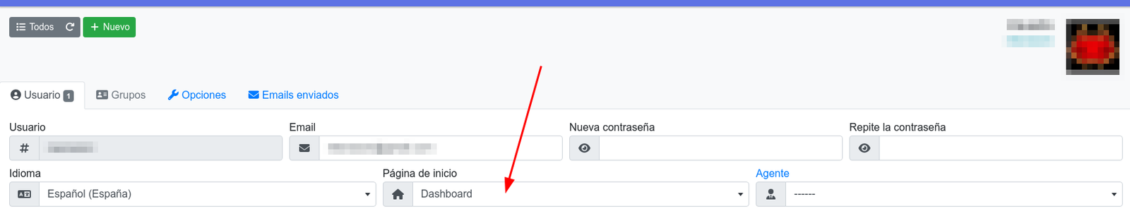 Canviar la pàgina d'inici
