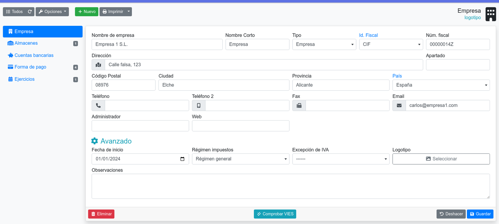 Com canviar les dades de l'empresa