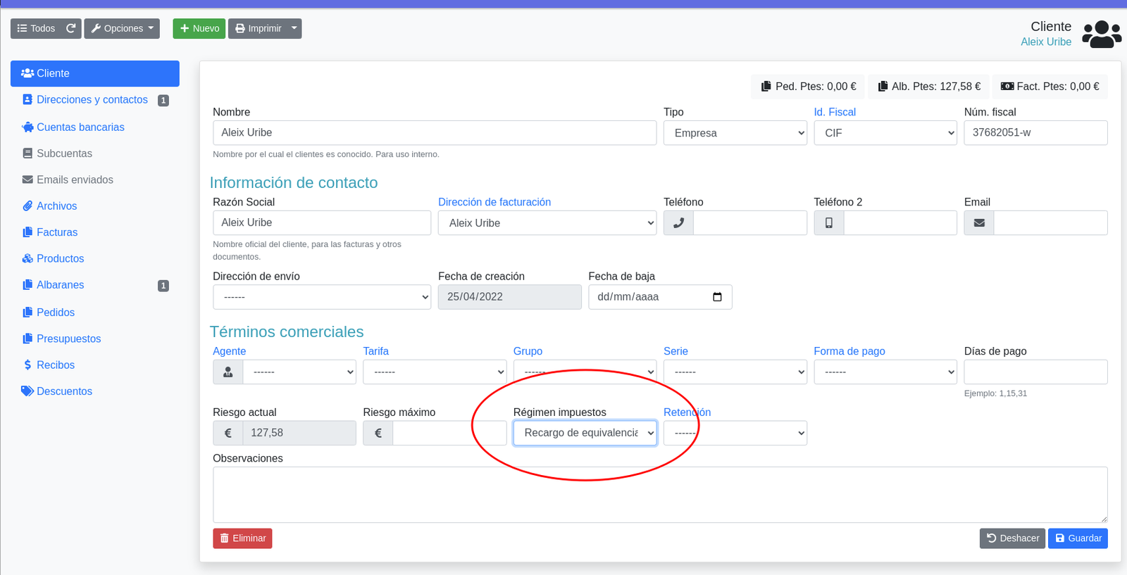 Com configurar impostos i recàrrec d'equivalència