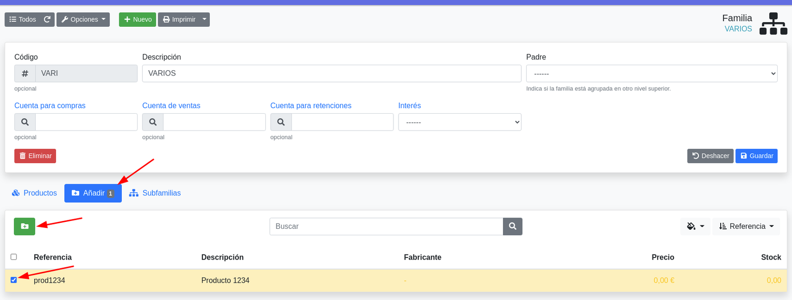 Com crear famílies de productes