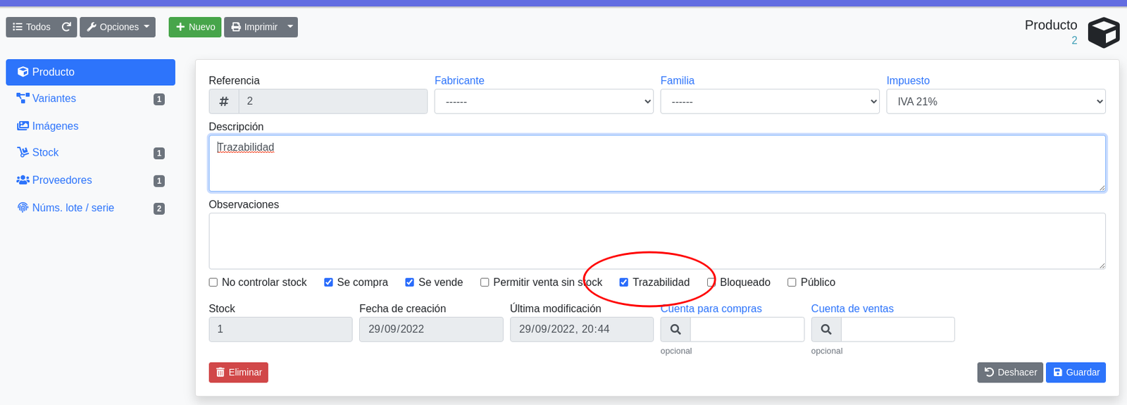 Activar la traçabilitat per producte