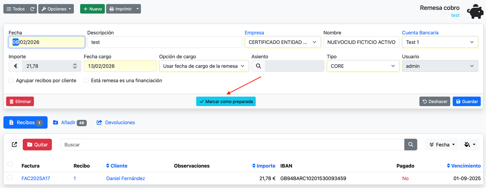 Crear la remesa