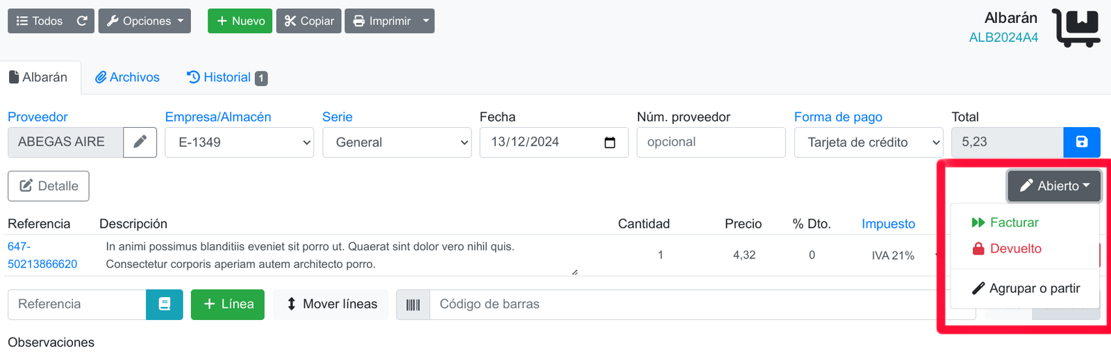 Com registrar un albarà de compra
