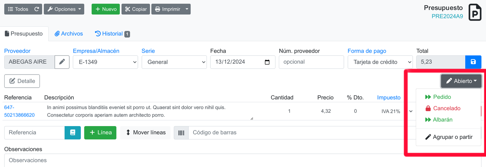 Com registrar una comanda de compra