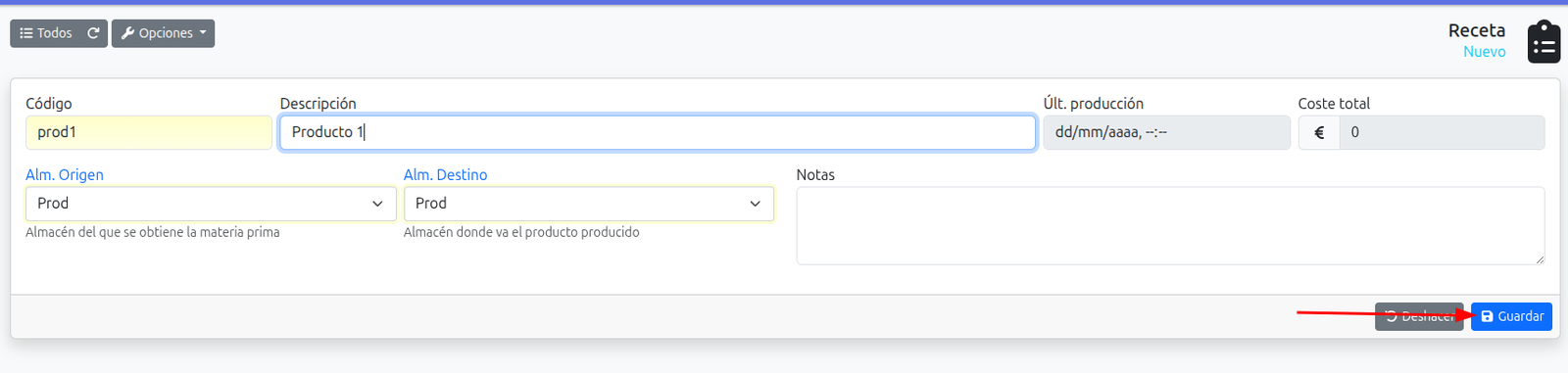 Crear una recepta (escandall)