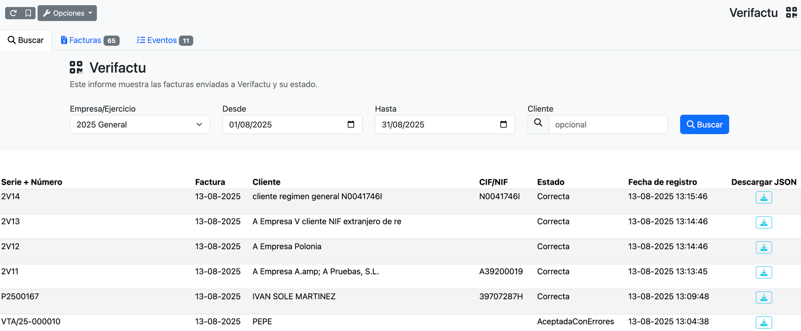 Com veure l'informe de registres de factures i esdeveniments