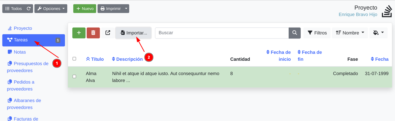 Importar o copiar tasques des d'un altre projecte