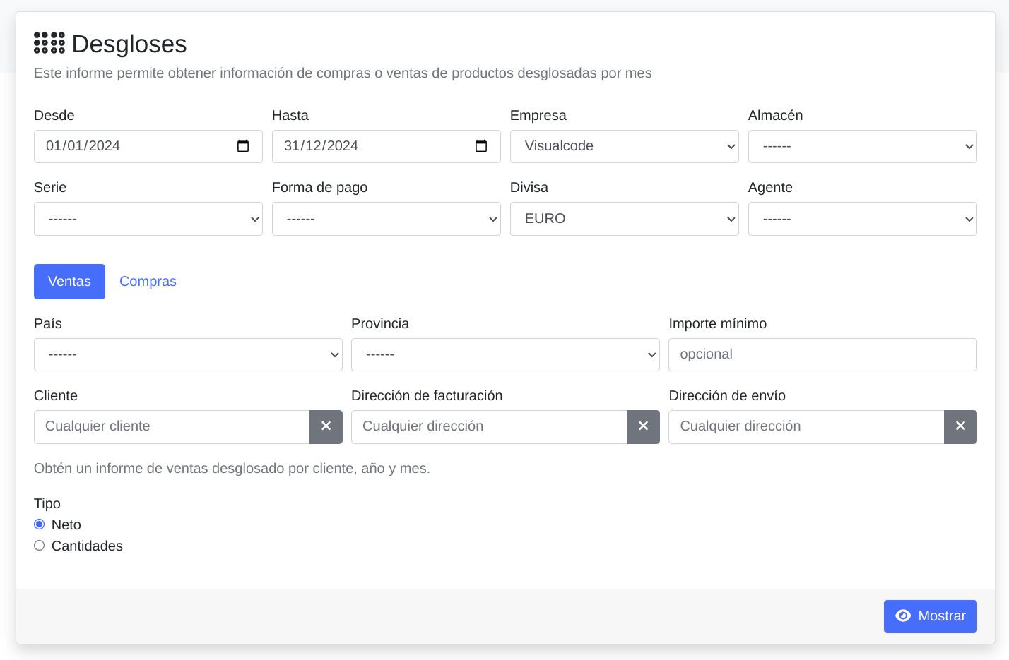 Informe de desglossaments